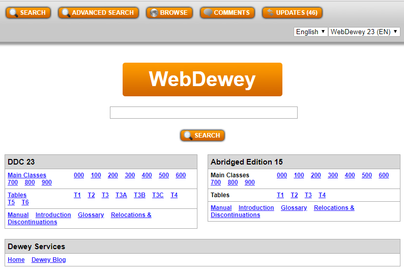 Giao diện khung phân loại thập phân Dewey bản online